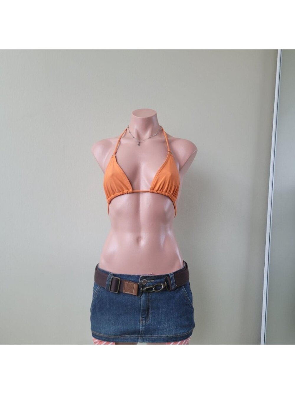 Neon Fluorescent Orange Beach Halter Neck Slender Tie Bikini Camisole